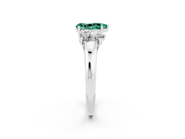 White gold Three-Stone Pear Cut Green Sapphire Engagement Ring with Prong Setting