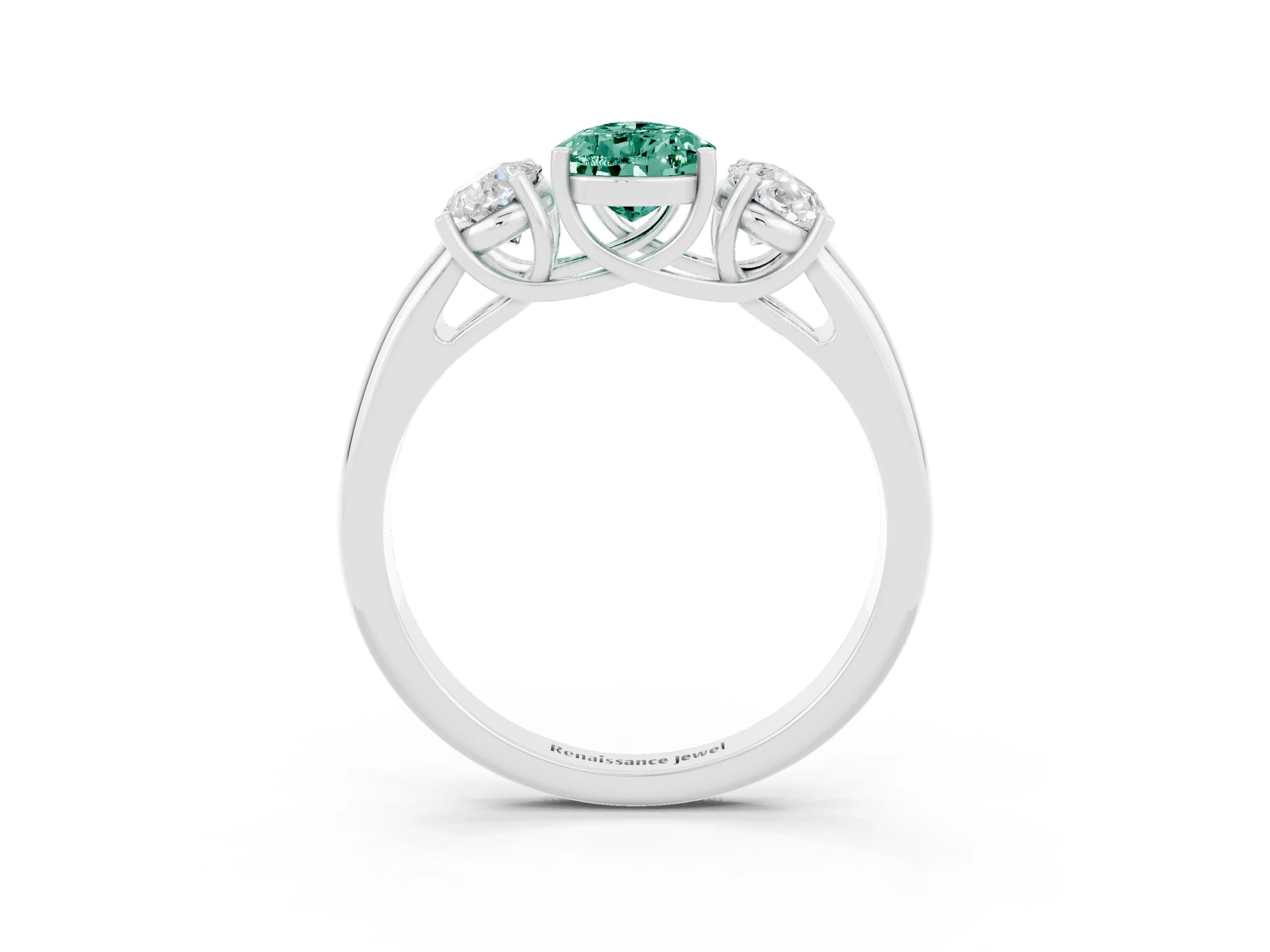 White gold Three-Stone Pear Cut Green Sapphire Engagement Ring with Prong Setting_3