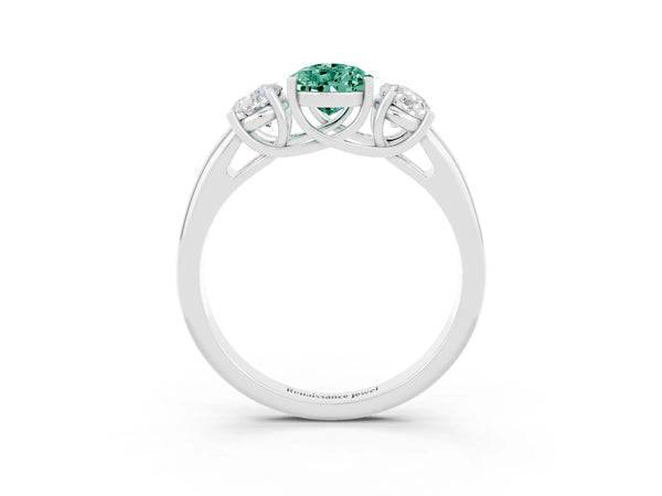 White gold Three-Stone Pear Cut Green Sapphire Engagement Ring with Prong Setting