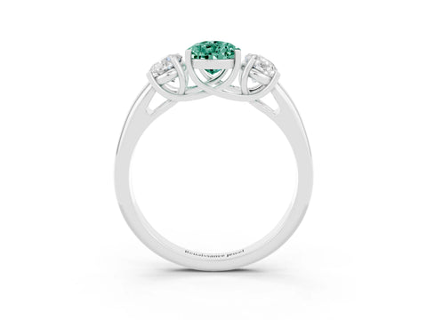 White gold Three-Stone Pear Cut Green Sapphire Engagement Ring with Prong Setting_3