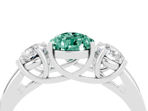 White gold Three-Stone Pear Cut Green Sapphire Engagement Ring with Prong Setting_4