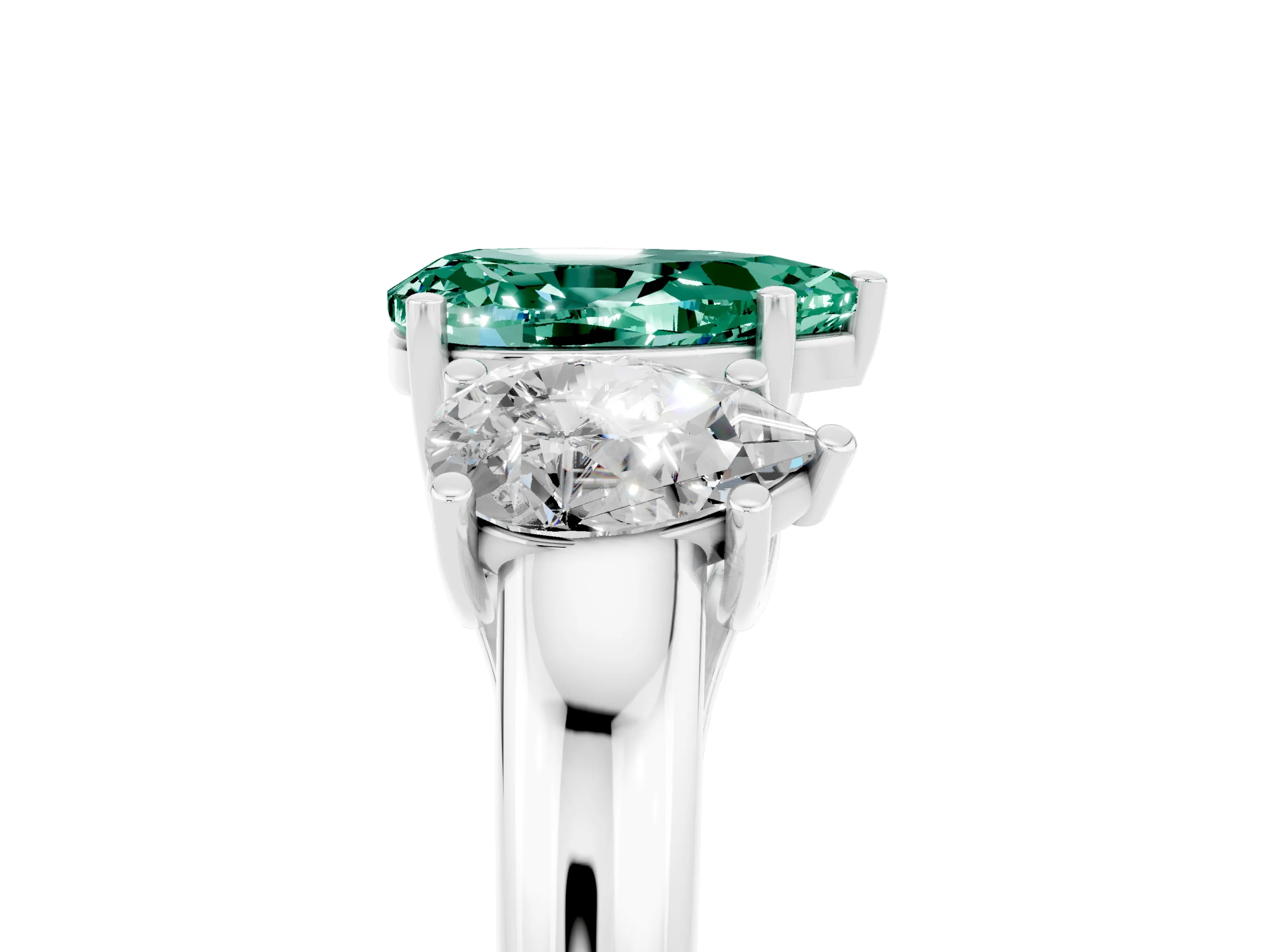 White gold Three-Stone Pear Cut Green Sapphire Engagement Ring with Prong Setting_5