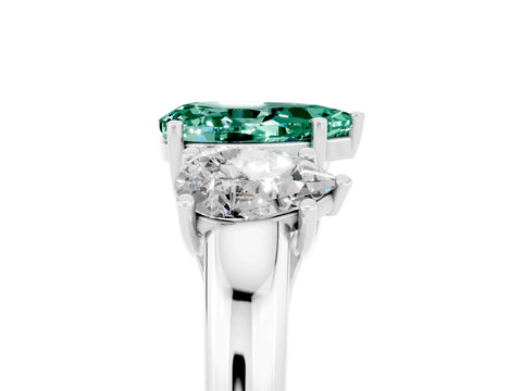 White gold Three-Stone Pear Cut Green Sapphire Engagement Ring with Prong Setting_5