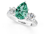 White gold Three-Stone Pear Cut Green Sapphire Pavé Band with Four-Prong Setting_1