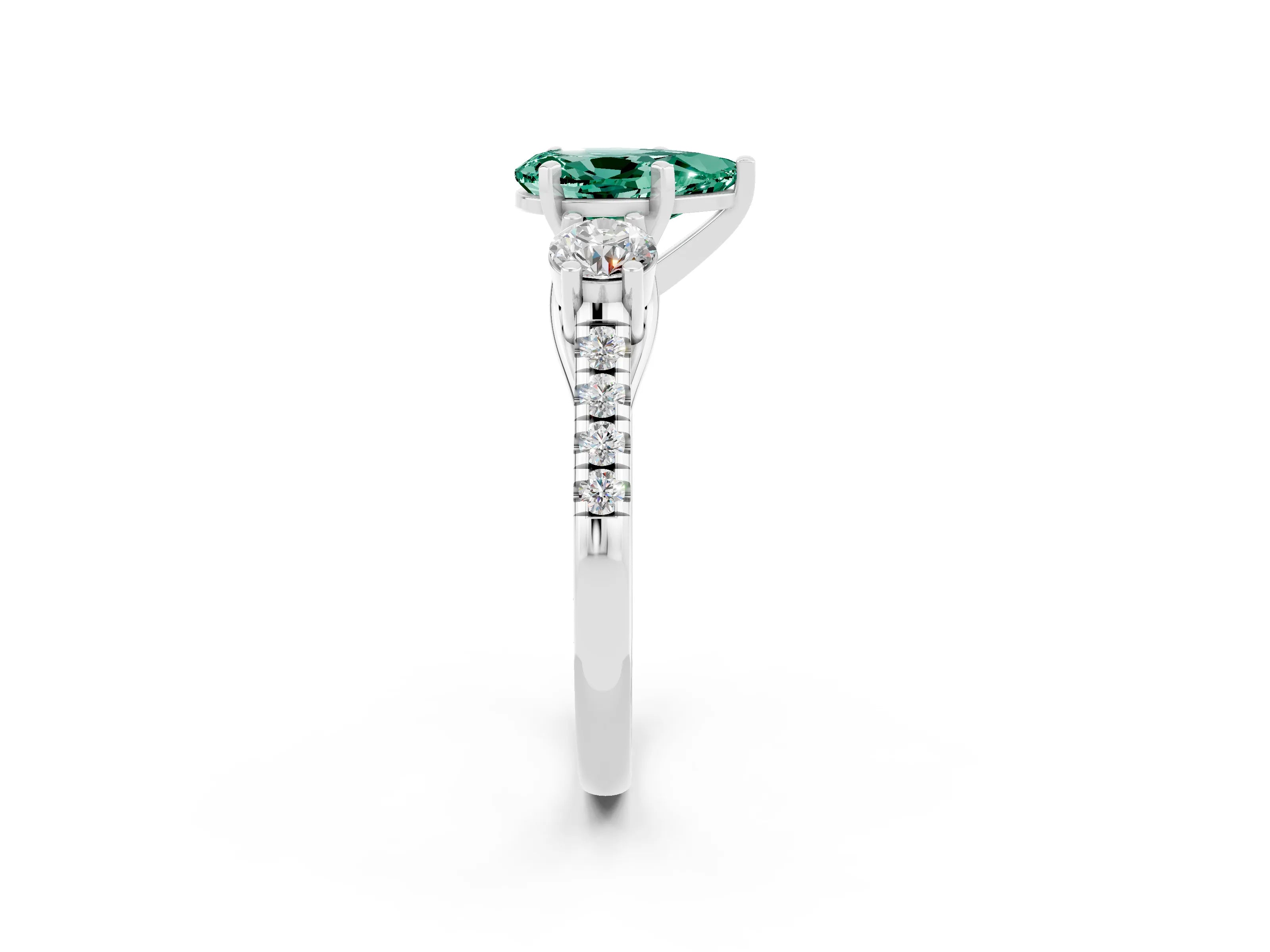 White gold Three-Stone Pear Cut Green Sapphire Pavé Band with Four-Prong Setting_2