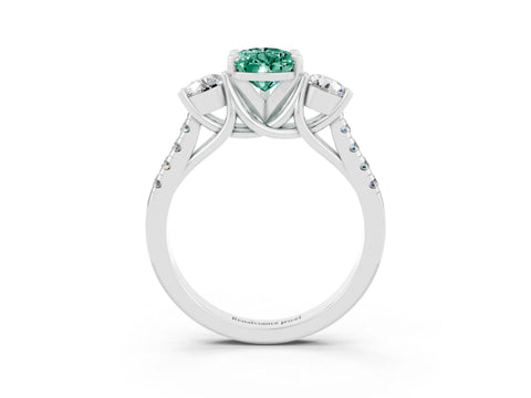 White gold Three-Stone Pear Cut Green Sapphire Pavé Band with Four-Prong Setting_3