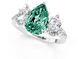 White gold Three-Stone Pear Cut Green Sapphire Ring with Pavé Band and Prong Setting_13