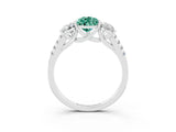 White gold Three-Stone Pear Cut Green Sapphire Ring with Pavé Band and Prong Setting_15