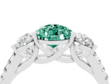 White gold Three-Stone Pear Cut Green Sapphire Ring with Pavé Band and Prong Setting_16