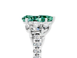 White gold Three-Stone Pear Cut Green Sapphire Ring with Pavé Band and Prong Setting_17
