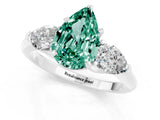 White gold Three-Stone Pear Cut Green Sapphire Ring with Pear Side Stones and Four-Prong Setting_1