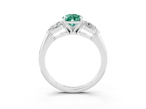 White gold Three-Stone Pear Cut Green Sapphire Ring with Pear Side Stones and Four-Prong Setting_3