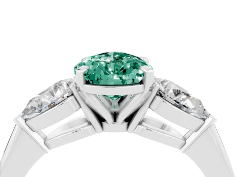 White gold Three-Stone Pear Cut Green Sapphire Ring with Pear Side Stones and Four-Prong Setting_4