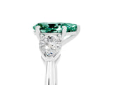 White gold Three-Stone Pear Cut Green Sapphire Ring with Pear Side Stones and Four-Prong Setting_5