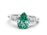 White gold Three-Stone Pear Cut Green Sapphire Ring with Pear  Side Stones in Four-Prong Setting_12