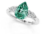 White gold Three-Stone Pear Cut Green Sapphire Ring with Pear  Side Stones in Four-Prong Setting_13