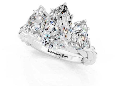 White gold Three-Stone Pear Cut Moissanite Braided Band Ring with Four-Prong Setting_13