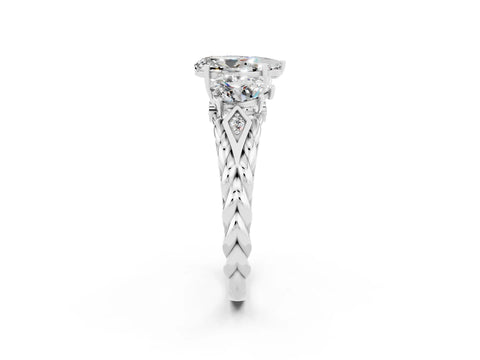 White gold Three-Stone Pear Cut Moissanite Braided Band Ring with Four-Prong Setting_14
