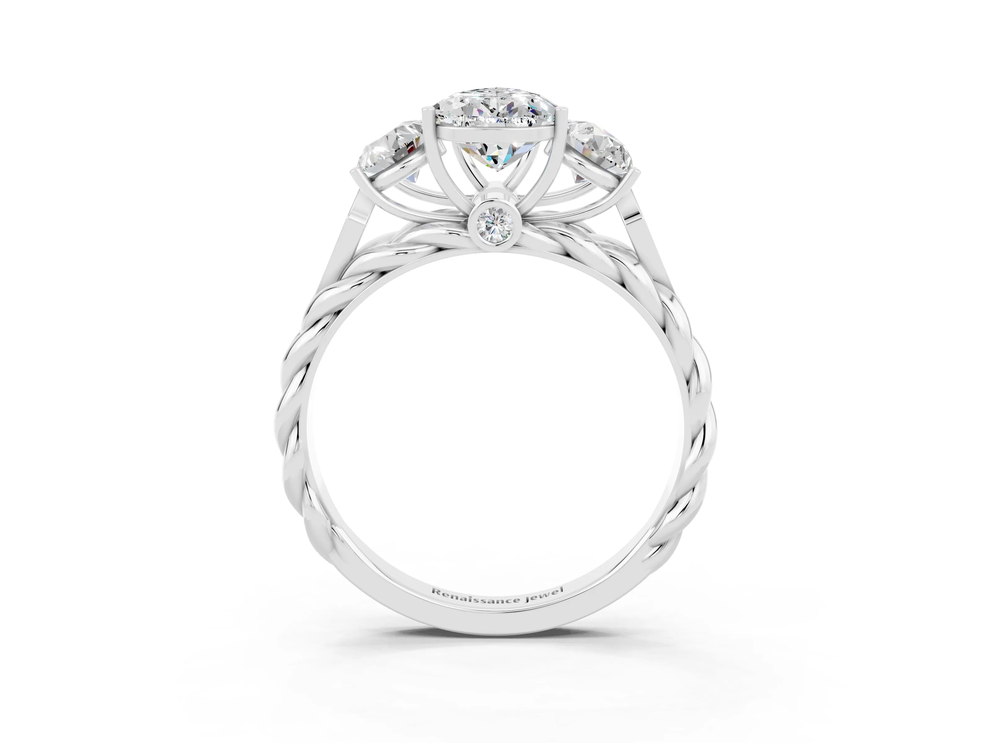 White gold Three-Stone Pear Cut Moissanite Braided Band Ring with Four-Prong Setting_15