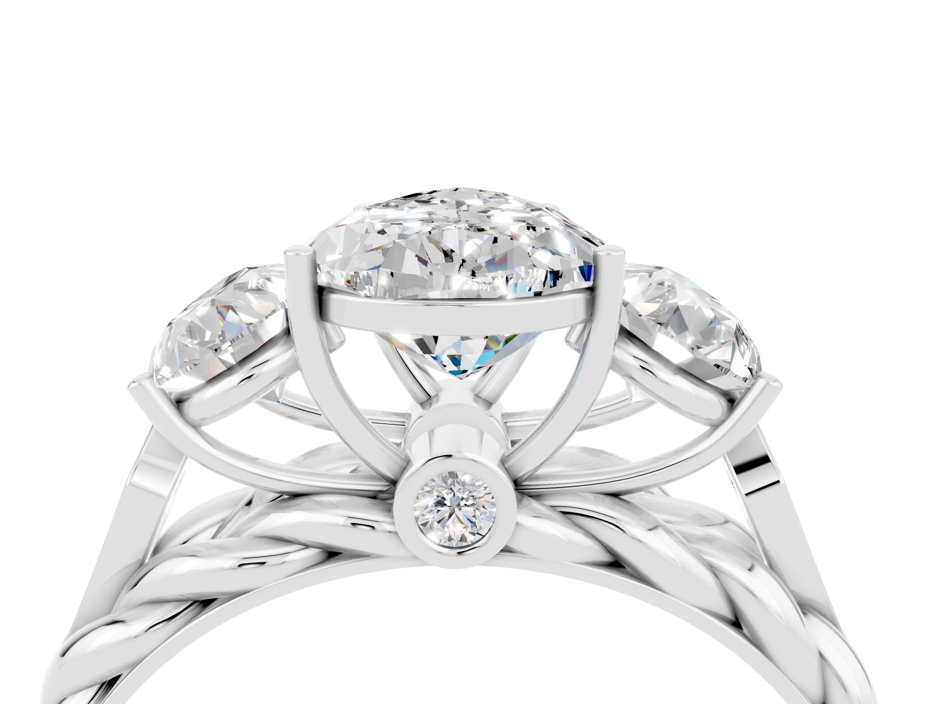 White gold Three-Stone Pear Cut Moissanite Braided Band Ring with Four-Prong Setting_16