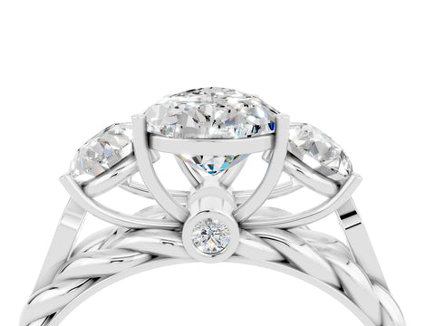 White gold Three-Stone Pear Cut Moissanite Braided Band Ring with Four-Prong Setting_16