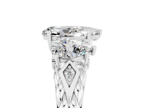 White gold Three-Stone Pear Cut Moissanite Braided Band Ring with Four-Prong Setting_17