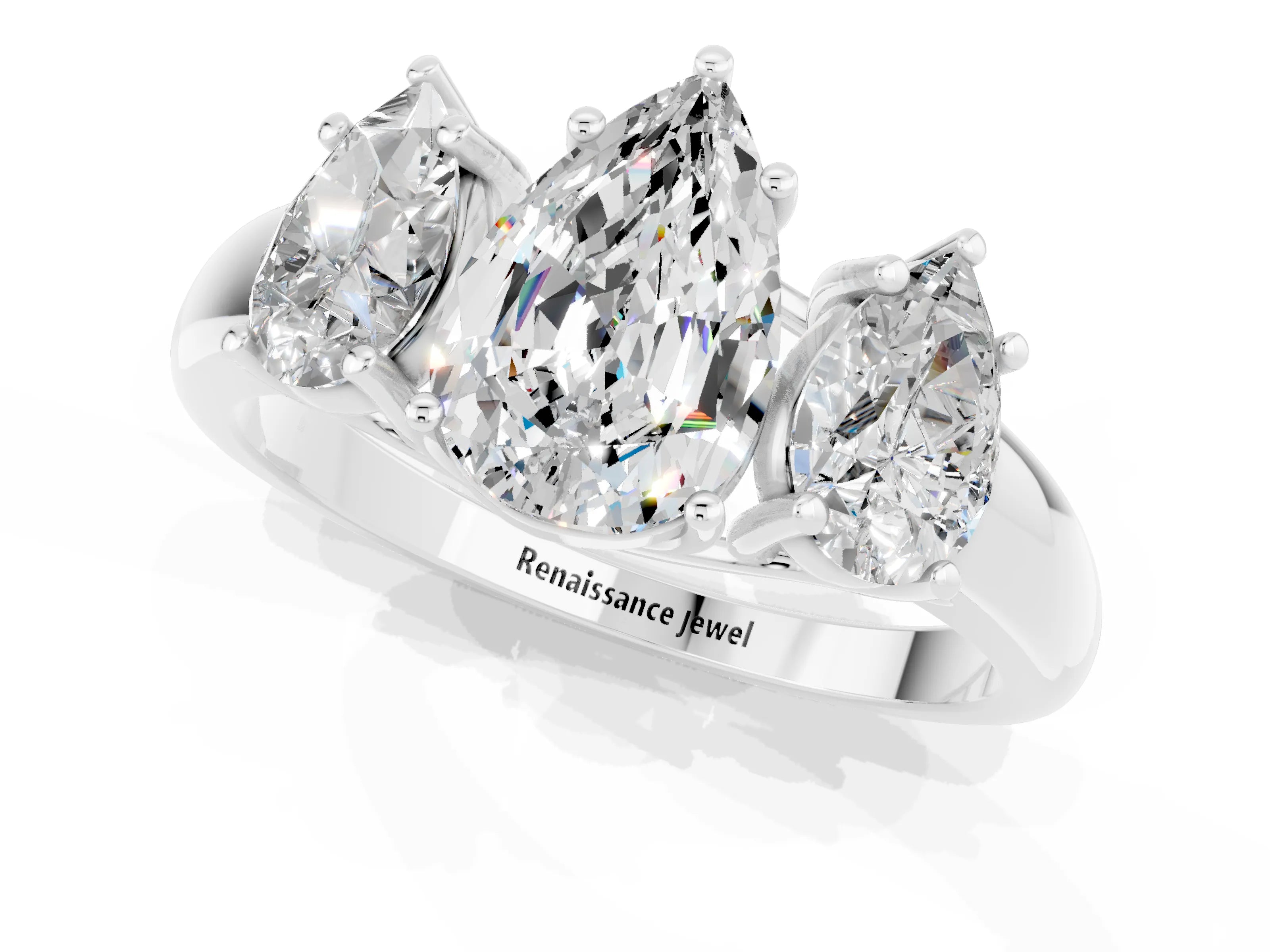 White gold Three-Stone Pear Cut Moissanite Engagement Ring with Prong Setting_1