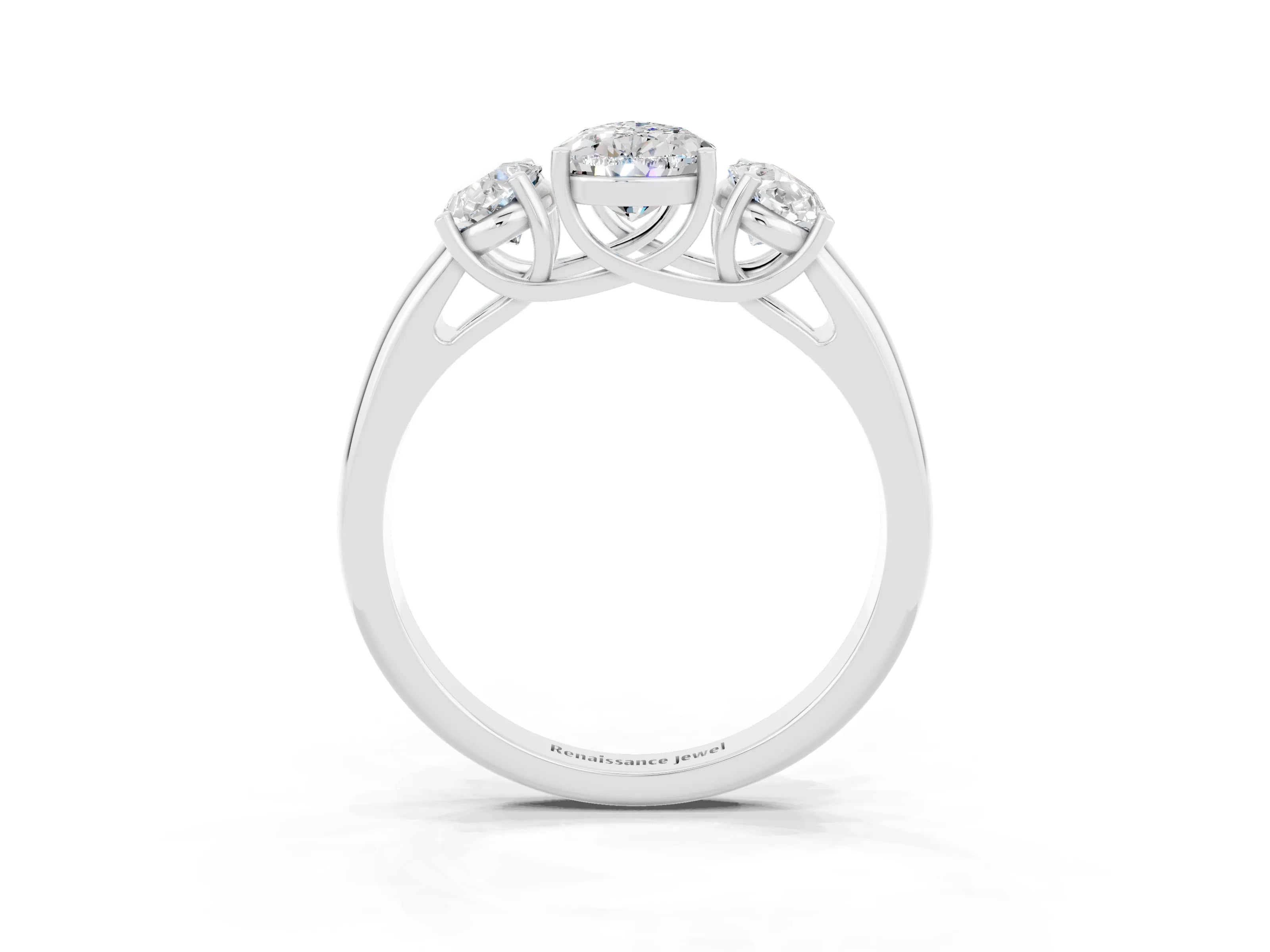 White gold Three-Stone Pear Cut Moissanite Engagement Ring with Prong Setting_3