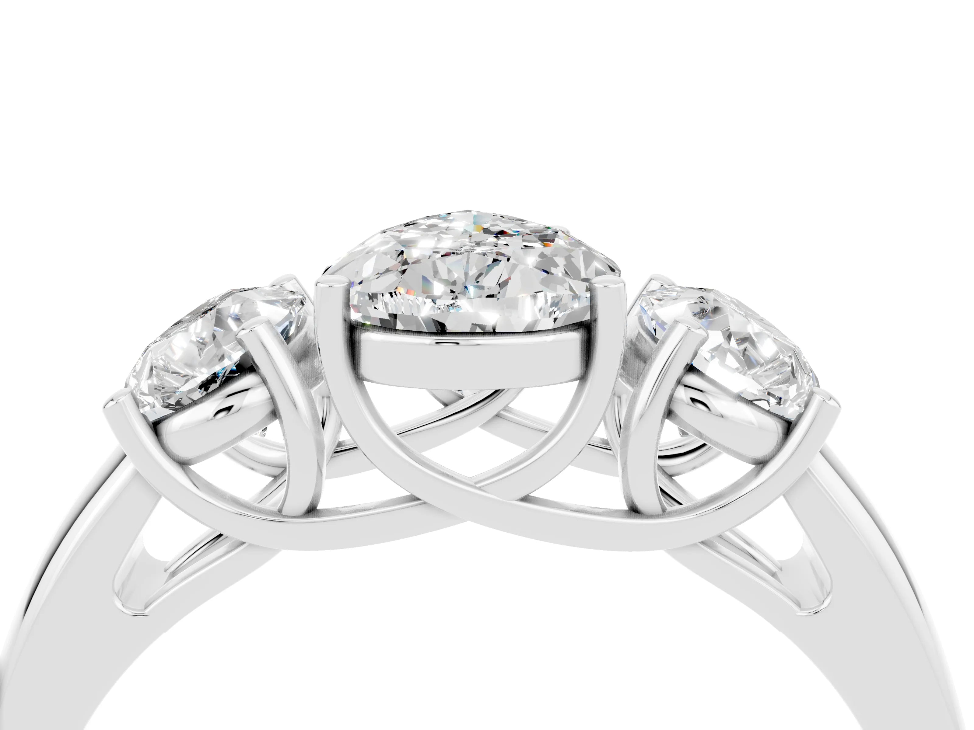 White gold Three-Stone Pear Cut Moissanite Engagement Ring with Prong Setting_4