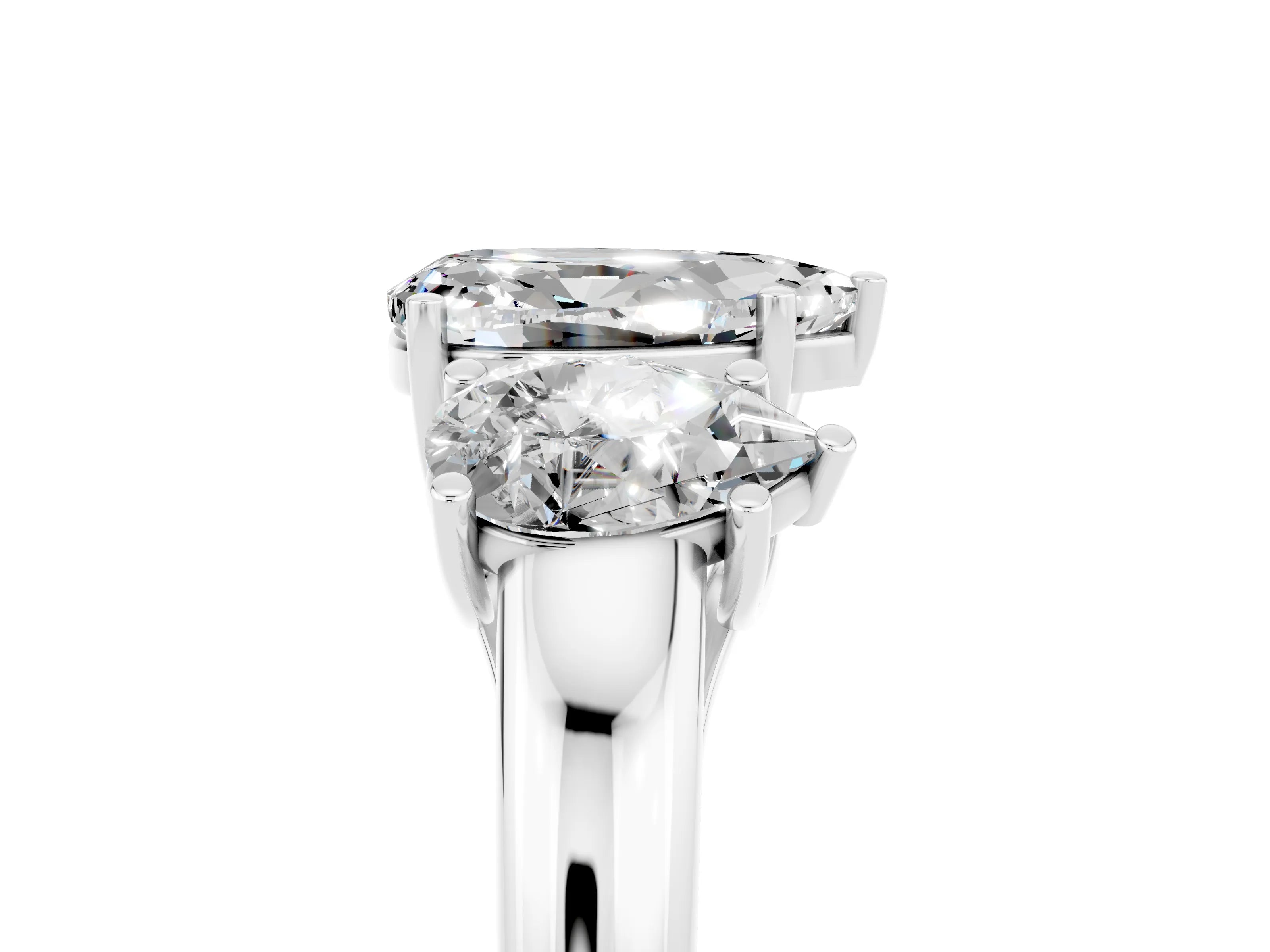 White gold Three-Stone Pear Cut Moissanite Engagement Ring with Prong Setting_5