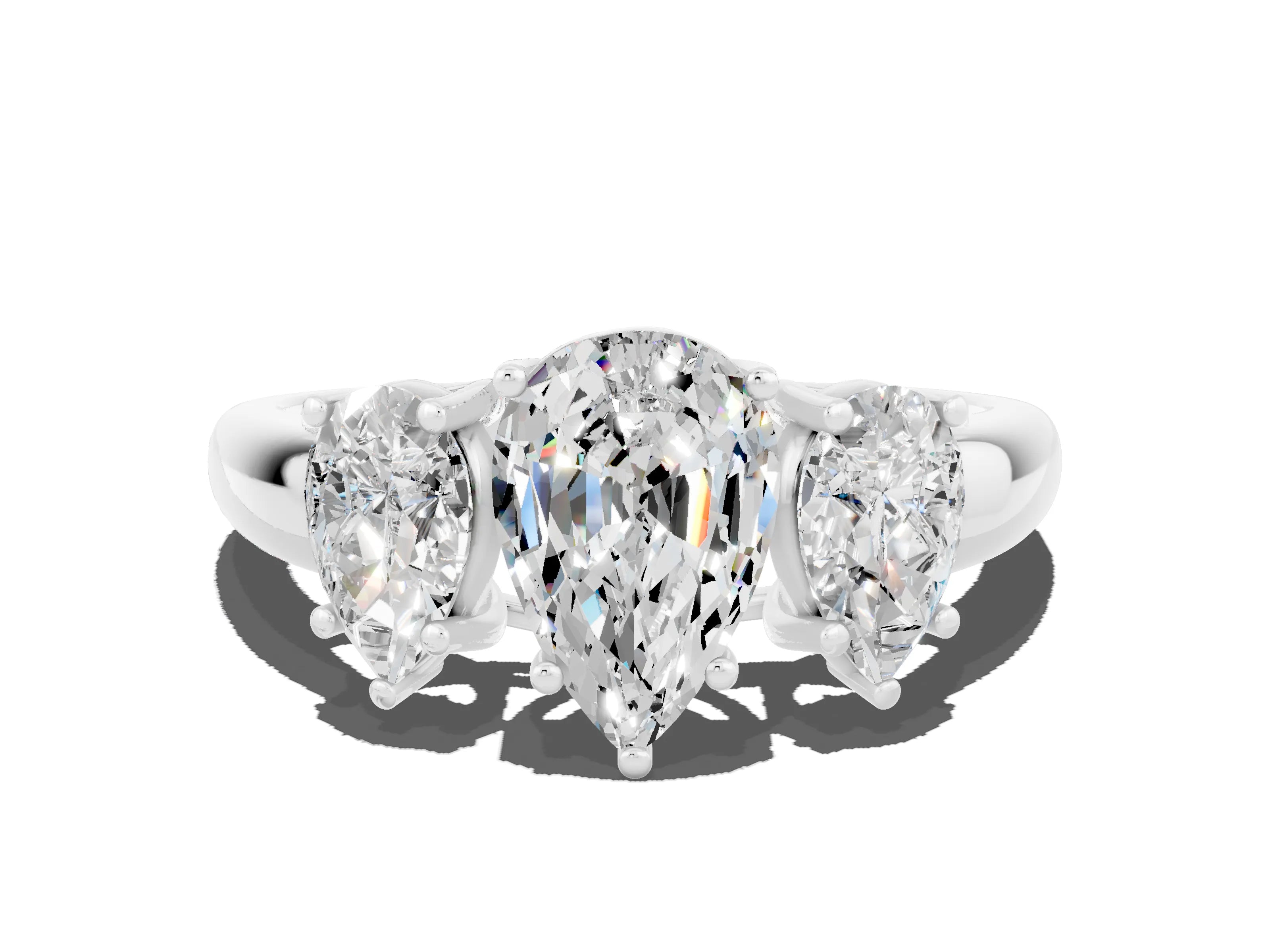 White gold Three-Stone Pear Cut Moissanite Engagement Ring with Prong Setting