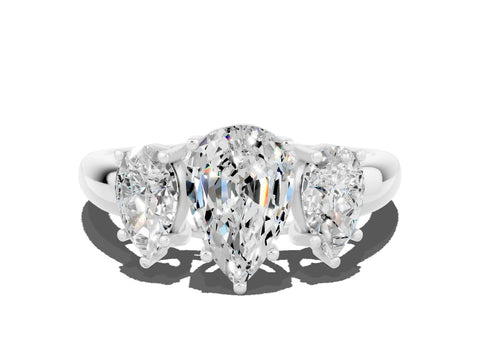 White gold Three-Stone Pear Cut Moissanite Engagement Ring with Prong Setting