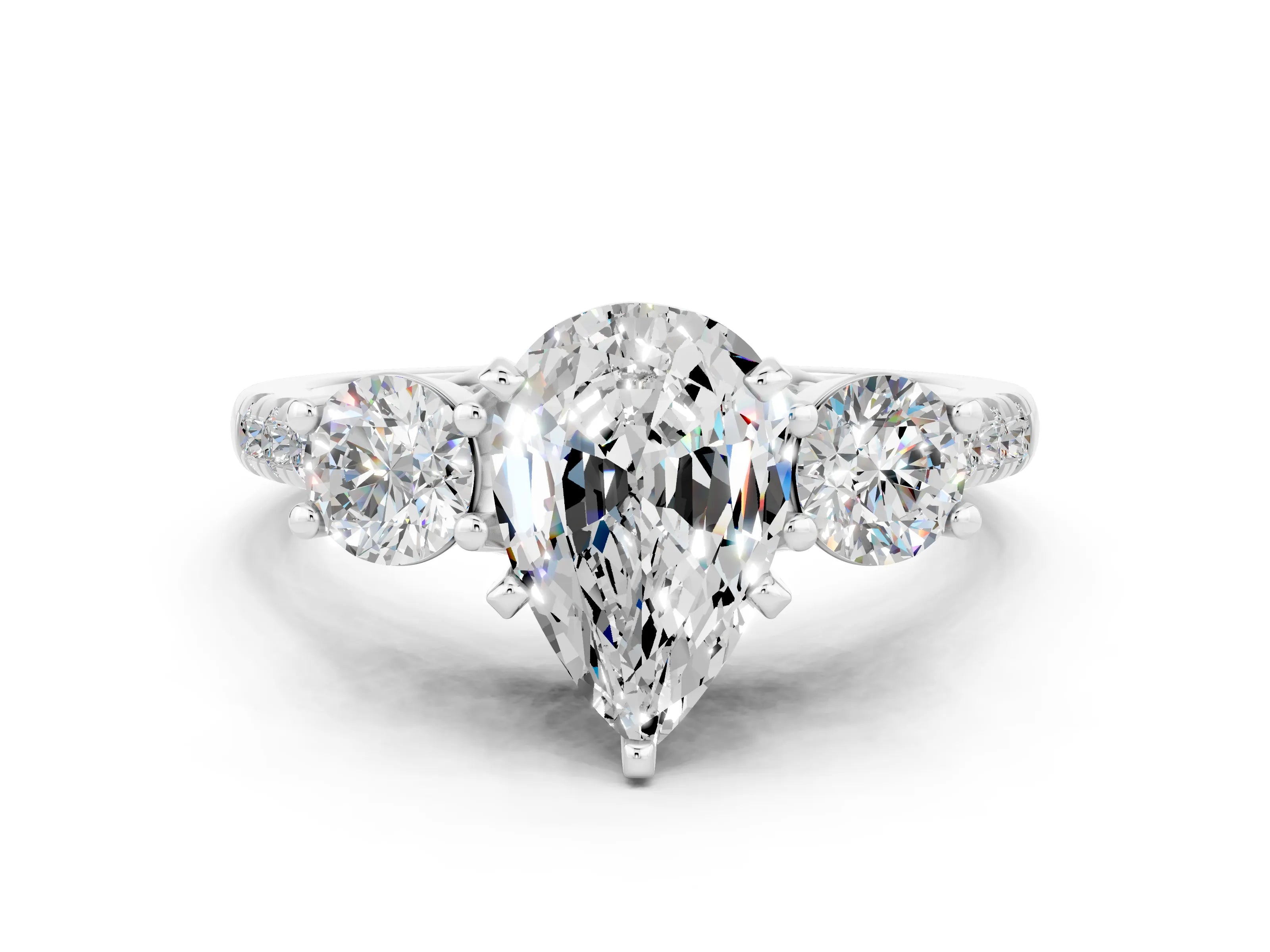 White gold Three-Stone Pear Cut Moissanite Pavé Band with Four-Prong Setting