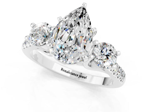 White gold Three-Stone Pear Cut Moissanite Pavé Band with Four-Prong Setting_1