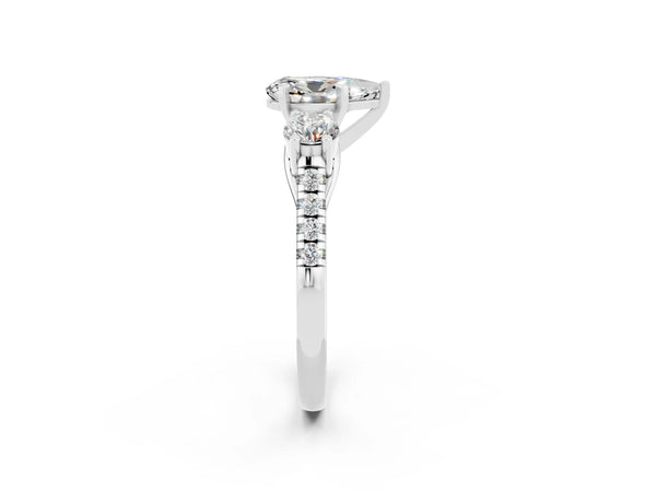 Platinum Three-Stone Pear Cut Moissanite Pavé Band with Four-Prong Setting