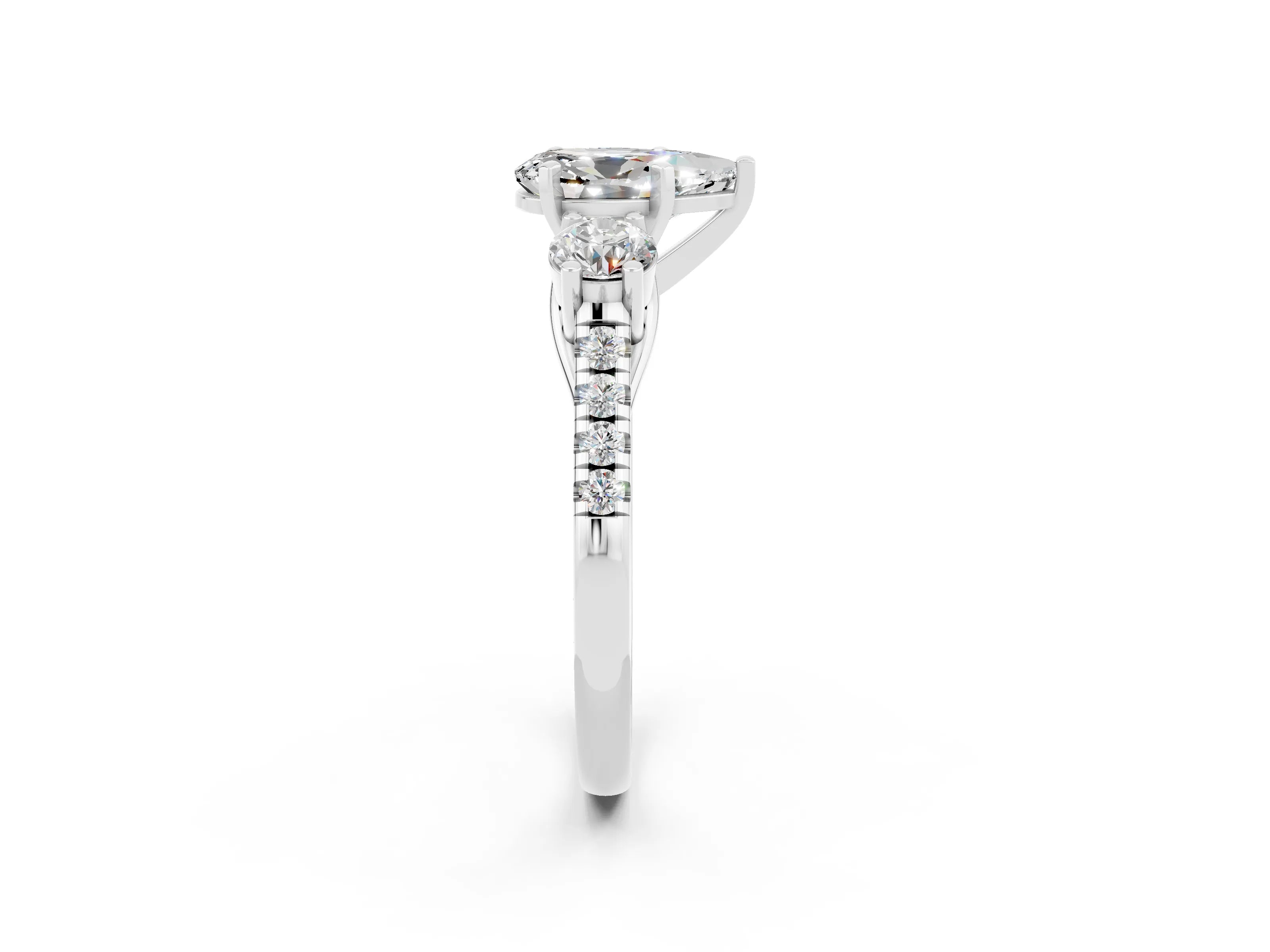 White gold Three-Stone Pear Cut Moissanite Pavé Band with Four-Prong Setting_2
