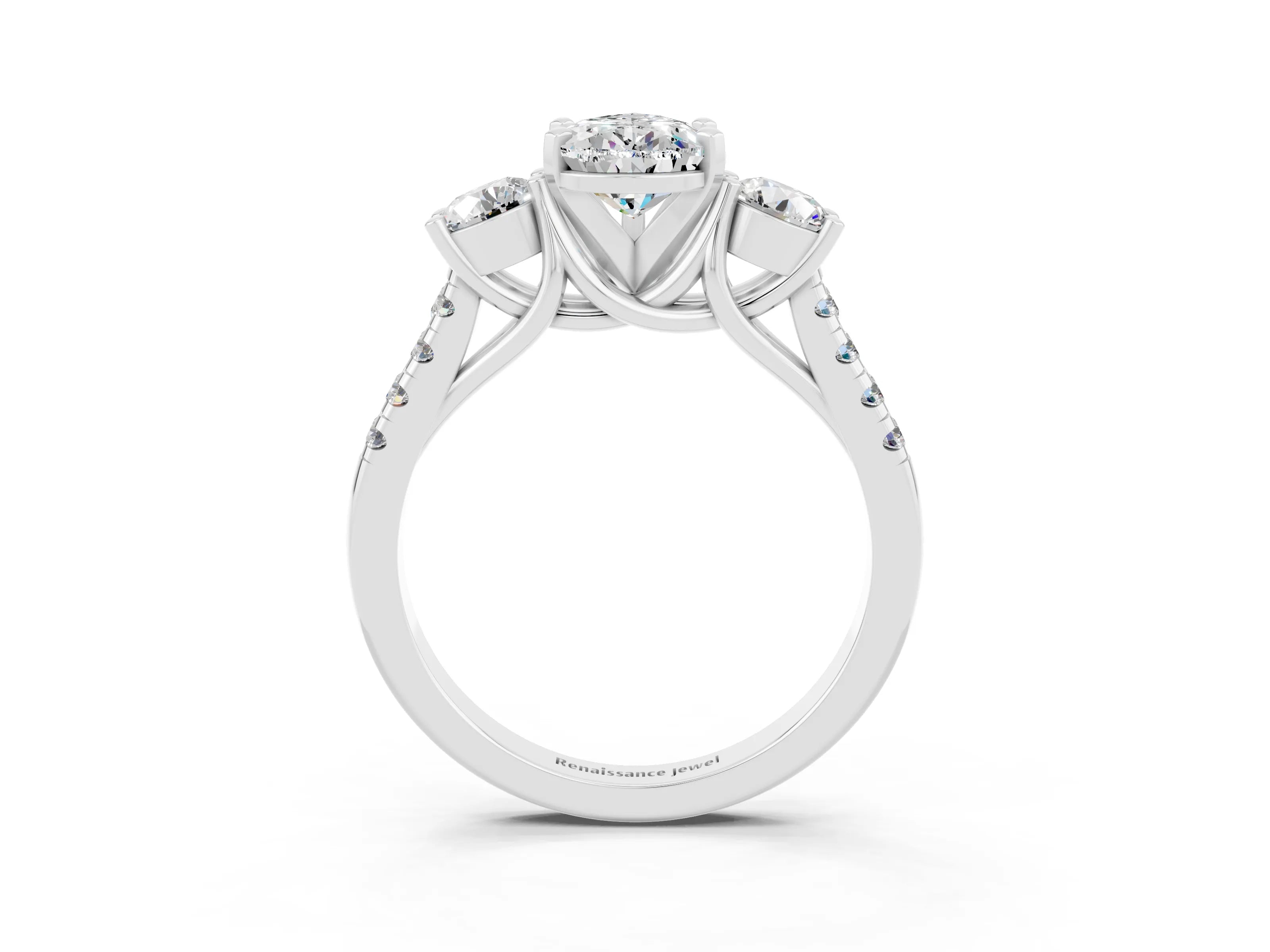 White gold Three-Stone Pear Cut Moissanite Pavé Band with Four-Prong Setting_3