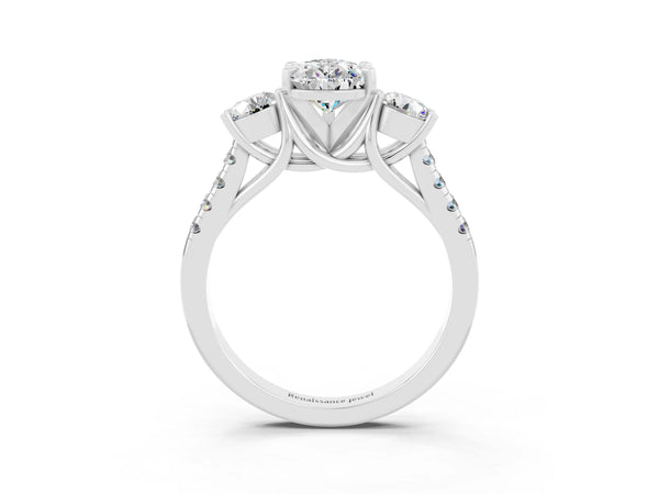 White gold Three-Stone Pear Cut Moissanite Pavé Band with Four-Prong Setting