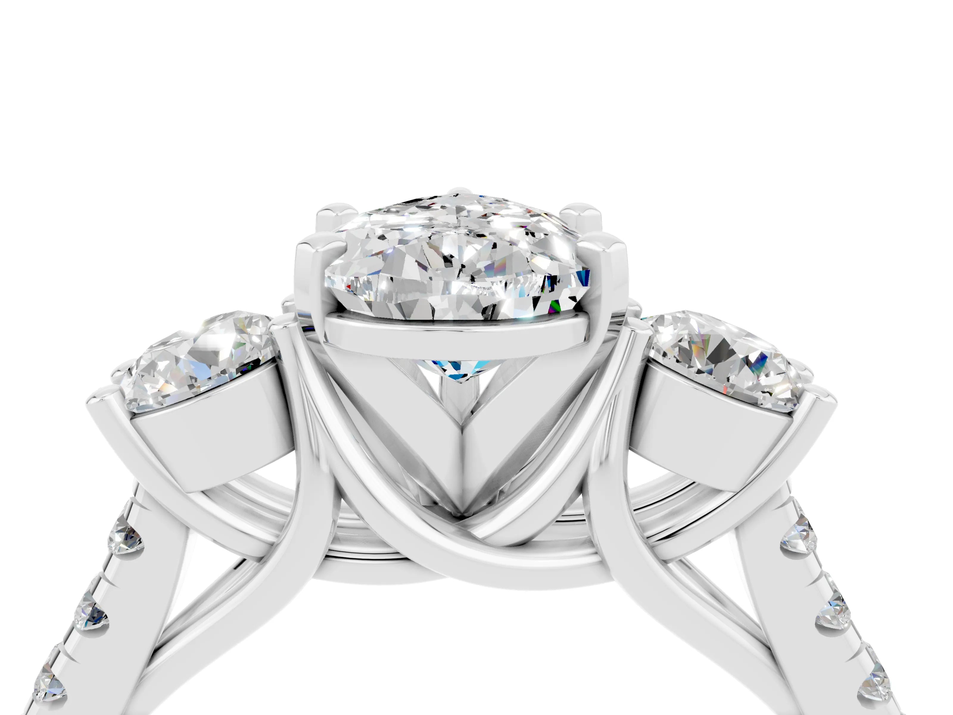 White gold Three-Stone Pear Cut Moissanite Pavé Band with Four-Prong Setting_4