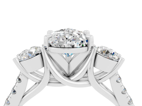 White gold Three-Stone Pear Cut Moissanite Pavé Band with Four-Prong Setting_4