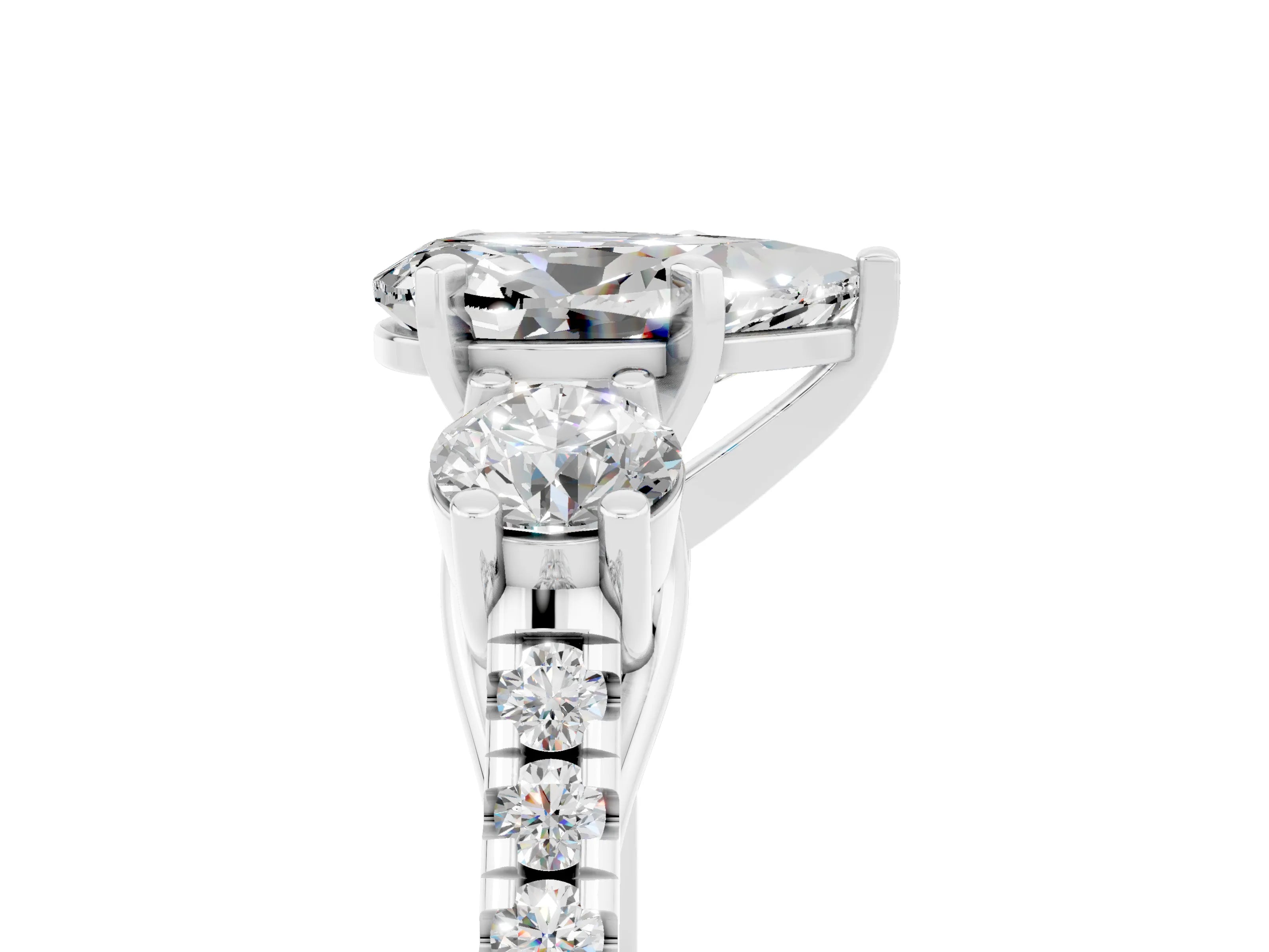 White gold Three-Stone Pear Cut Moissanite Pavé Band with Four-Prong Setting_5