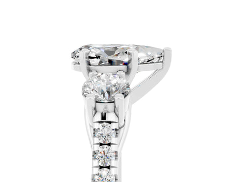 White gold Three-Stone Pear Cut Moissanite Pavé Band with Four-Prong Setting_5