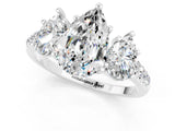 White gold Three-Stone Pear Cut Moissanite Ring with Pavé Band and Prong Setting_13