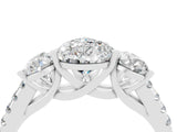 White gold Three-Stone Pear Cut Moissanite Ring with Pavé Band and Prong Setting_16