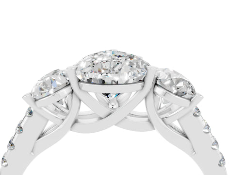 White gold Three-Stone Pear Cut Moissanite Ring with Pavé Band and Prong Setting_16