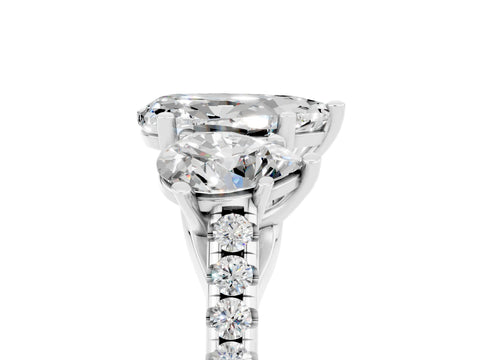 White gold Three-Stone Pear Cut Moissanite Ring with Pavé Band and Prong Setting_17