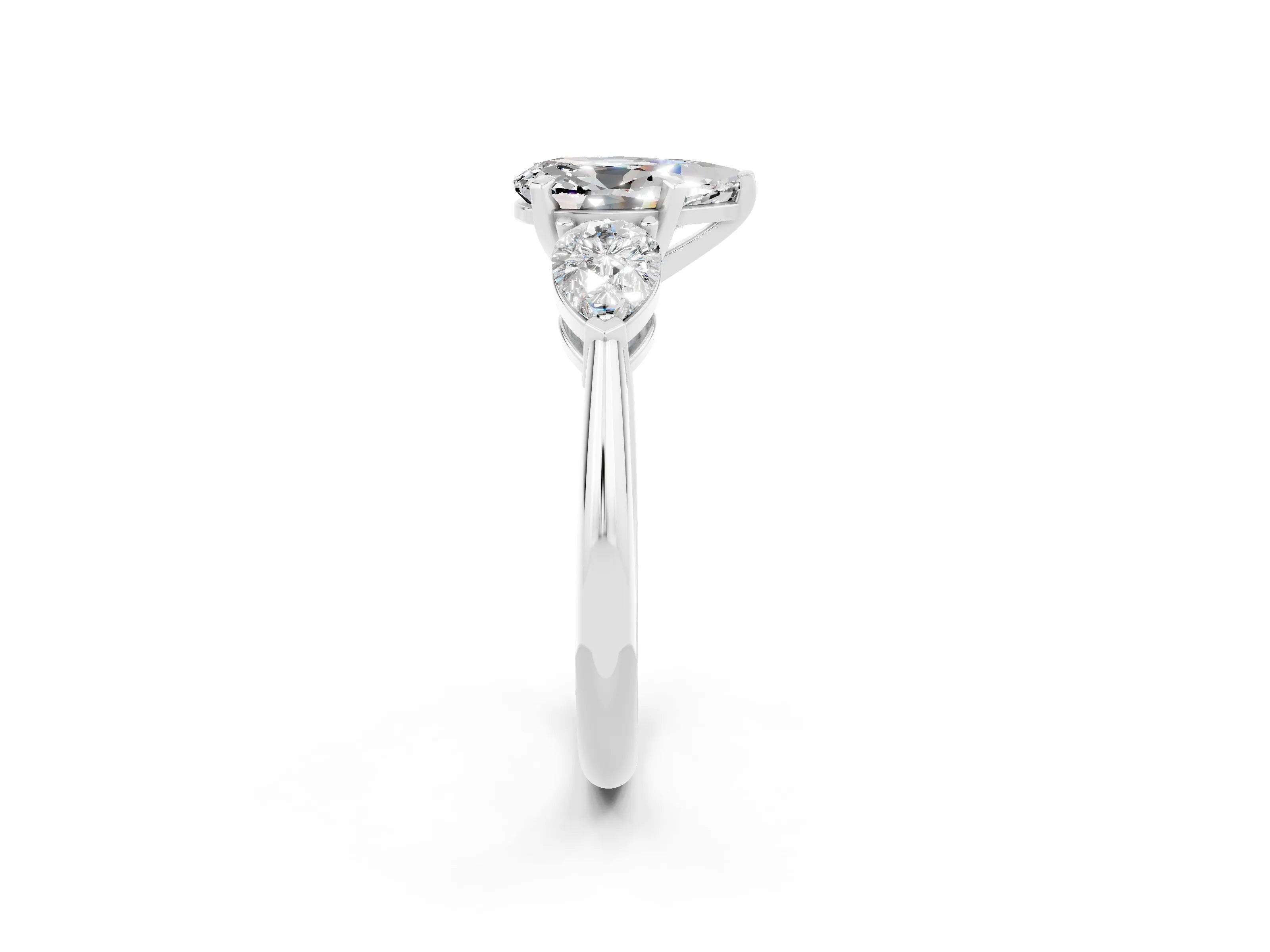 White gold Three-Stone Pear Cut Moissanite Ring with Pear Side Stones and Four-Prong Setting_2