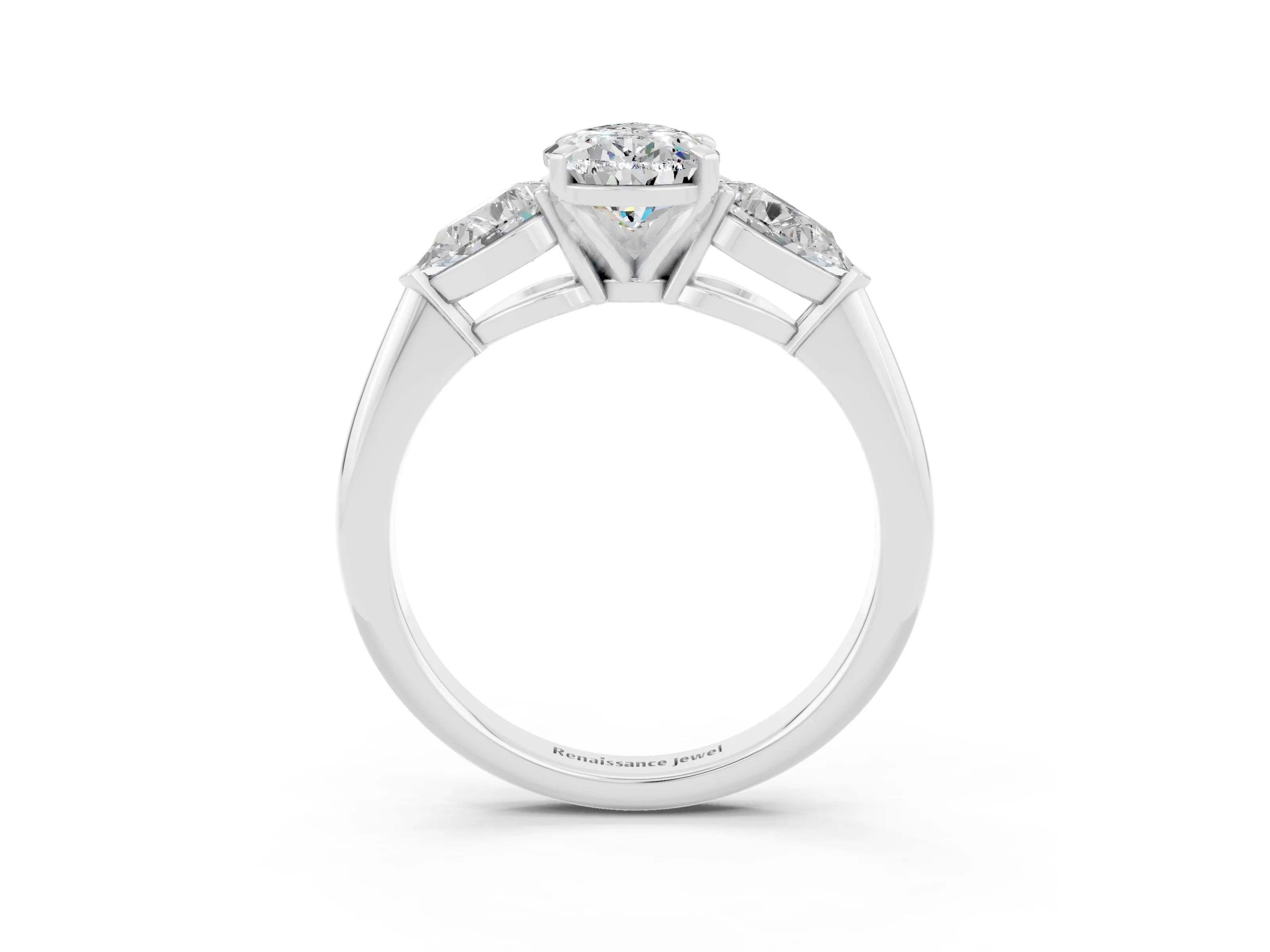 White gold Three-Stone Pear Cut Moissanite Ring with Pear Side Stones and Four-Prong Setting_3