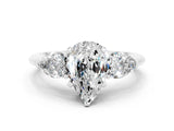 White gold Three-Stone Pear Cut Moissanite Ring with Pear Side Stones and Four-Prong Setting