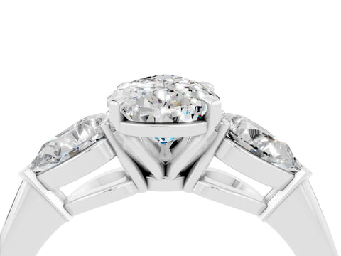 White gold Three-Stone Pear Cut Moissanite Ring with Pear Side Stones and Four-Prong Setting_4
